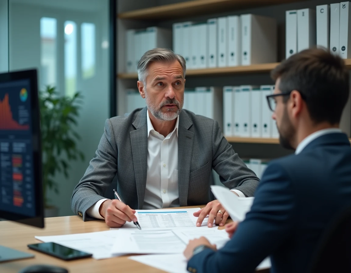 Conseiller fiscal expliquant le régime LMNP et le plafond de 23 000 euros à un propriétaire bailleur