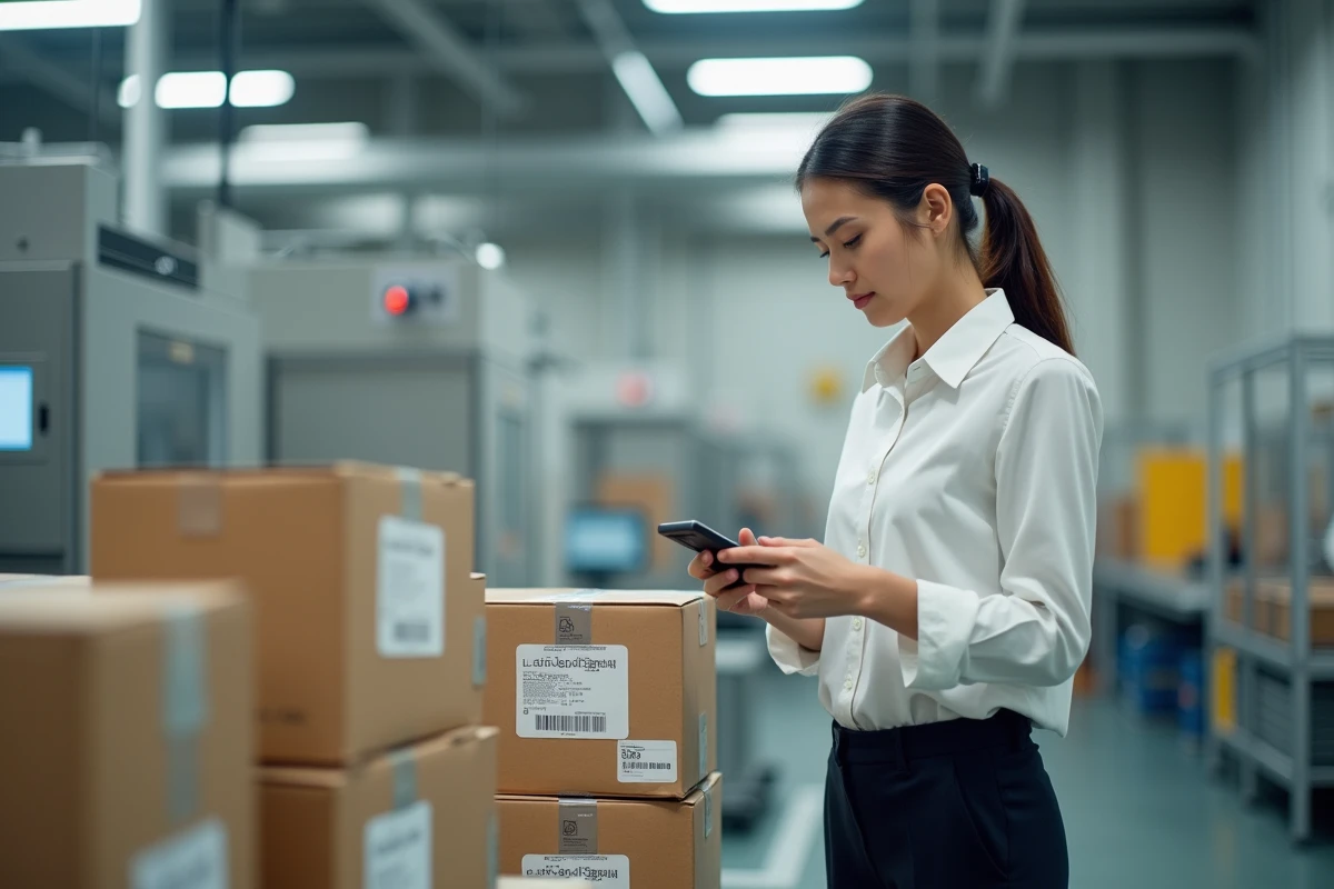 Jeune femme inspectrice controle des appareils de securite en usine