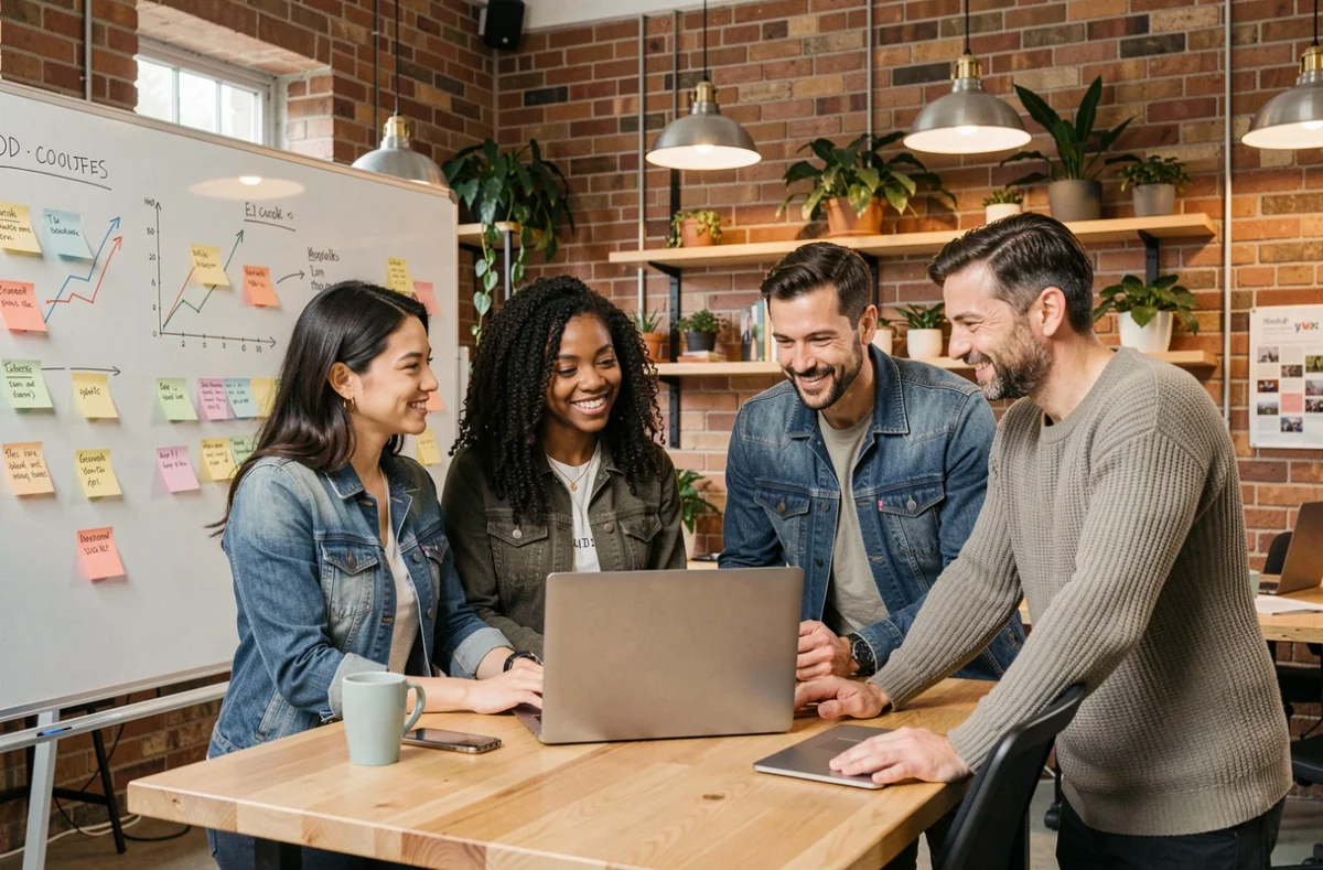 Équipe pluridisciplinaire collaborant sur des solutions B2B innovantes pour optimiser la croissance d'entreprise