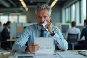 Homme d affaires réfléchissant avec calendrier au bureau